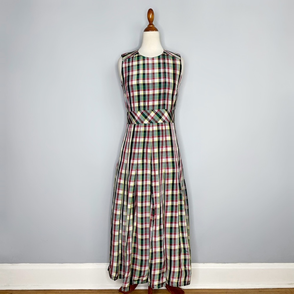 NWT BURBERRY Aria Achni Pleat Detail Check Midi Dress Size 38 US 4 - Picture 2 of 16